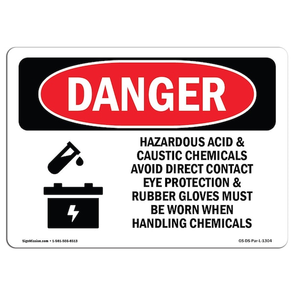OSHA, Acid Caustic Eye Rubber Gloves Chemicals, 18in X 12in Rigid Plastic, 18" W, 12" H, Landscape